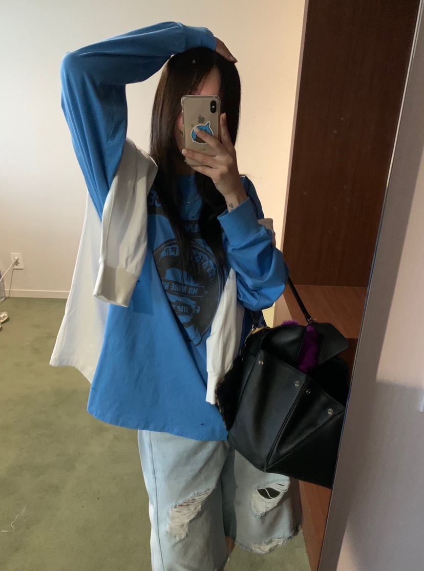 OKIE韓國直郵女士新品熱賣時尚休閑人氣真品推薦長袖T恤復古OKIE長袖T恤