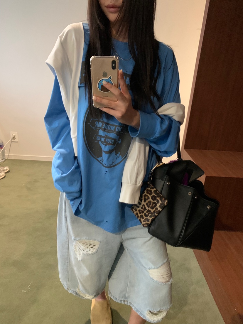 OKIE韓國直郵女士新品熱賣時尚休閑人氣真品推薦長袖T恤復古OKIE長袖T恤
