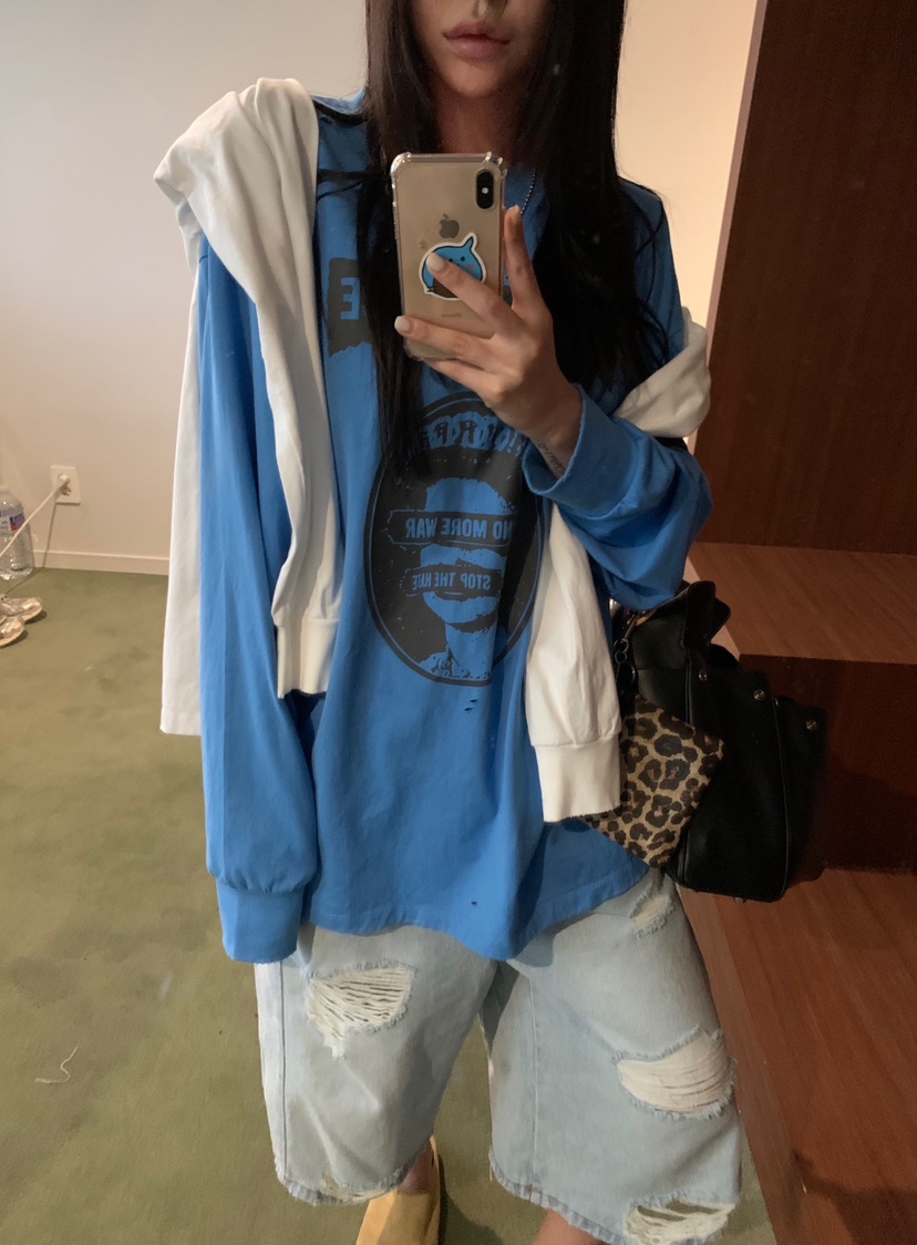 OKIE韓國直郵女士新品熱賣時尚休閑人氣真品推薦長袖T恤復古OKIE長袖T恤