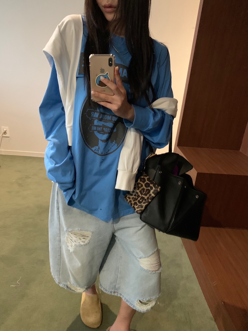 OKIE韓國直郵女士新品熱賣時尚休閑人氣真品推薦長袖T恤復古OKIE長袖T恤
