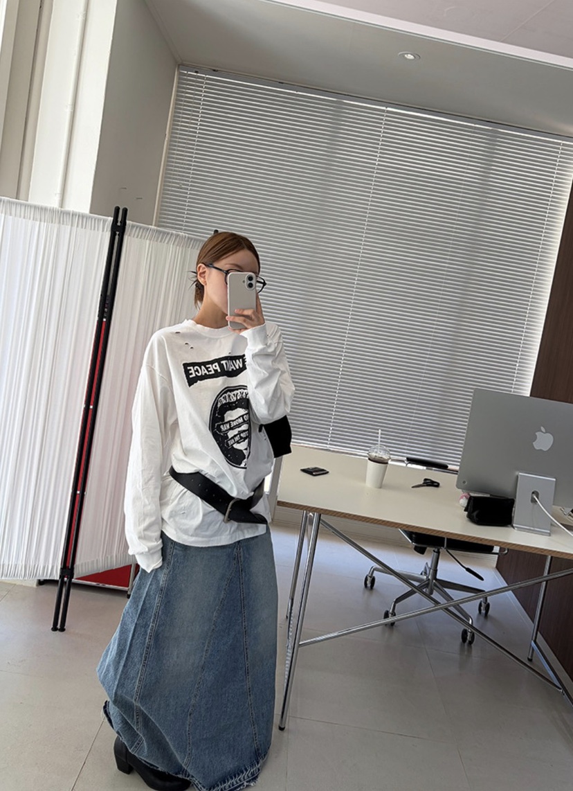 OKIE韓國直郵女士新品熱賣時尚休閑人氣真品推薦長袖T恤復古OKIE長袖T恤