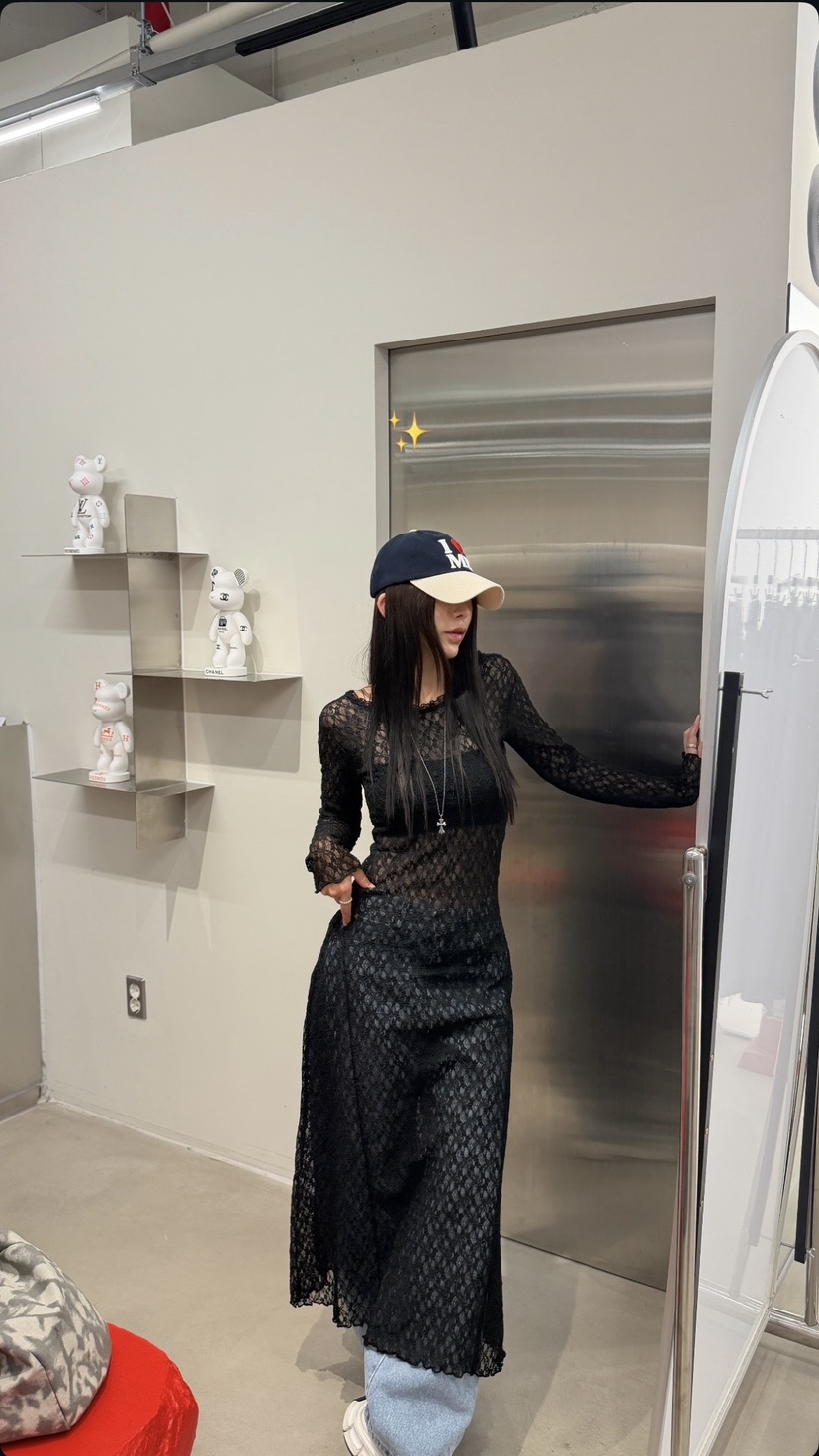 OKIE韓國代購26秋冬新品時尚熱賣真品推薦連衣裙蕾絲長款OKIE連衣裙
