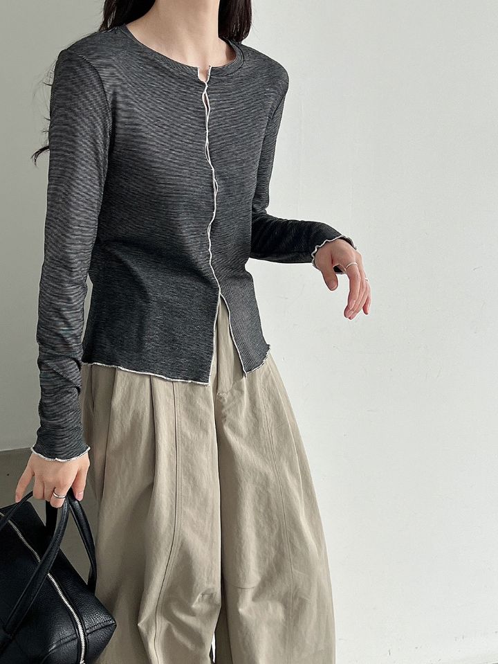 STAY HERE東大門代購女士新款人氣休閑時尚真品長袖T恤條紋STAY HERE-2件起長袖T恤