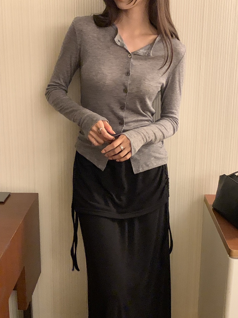 NOTICE東大門實拍女裝新品真品時尚人氣休閑長袖T恤羊毛開襟NOTICE長袖T恤
