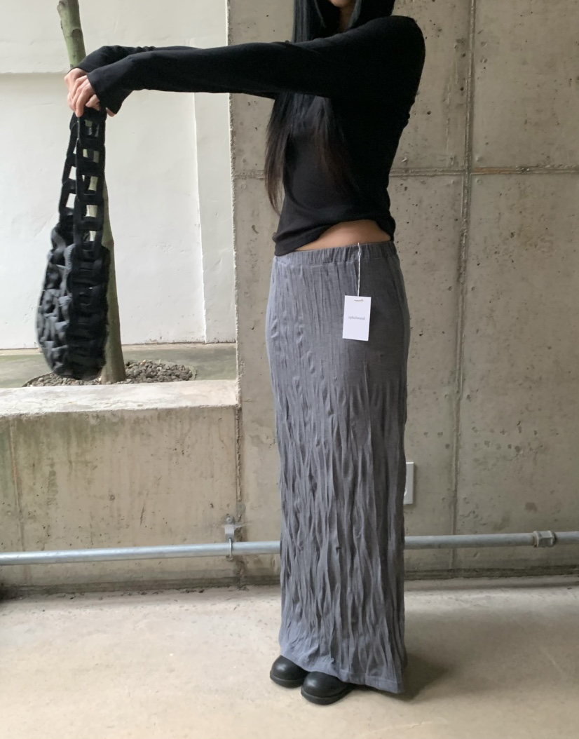 OVER NEAR韓國代購26秋冬新品人氣真品推薦休閑長裙褶皺OVER NEAR長裙