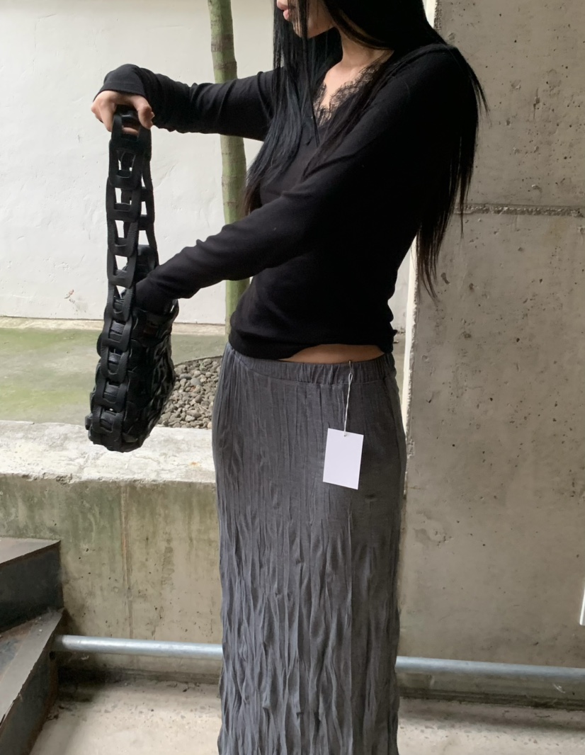 OVER NEAR韓國代購26秋冬新品人氣真品推薦休閑長裙褶皺OVER NEAR長裙