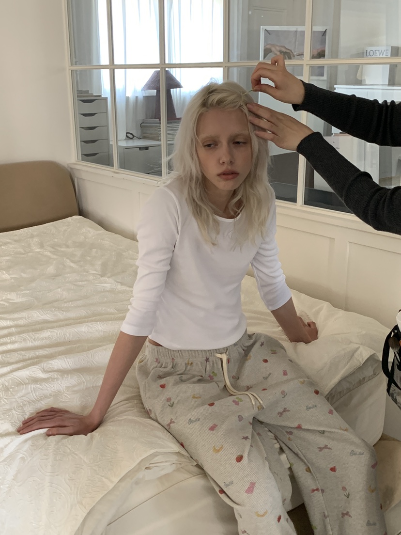 BOWIE韓國代購女士新款真品推薦熱賣時尚休閑休閑褲華夫格BOWIE休閑褲