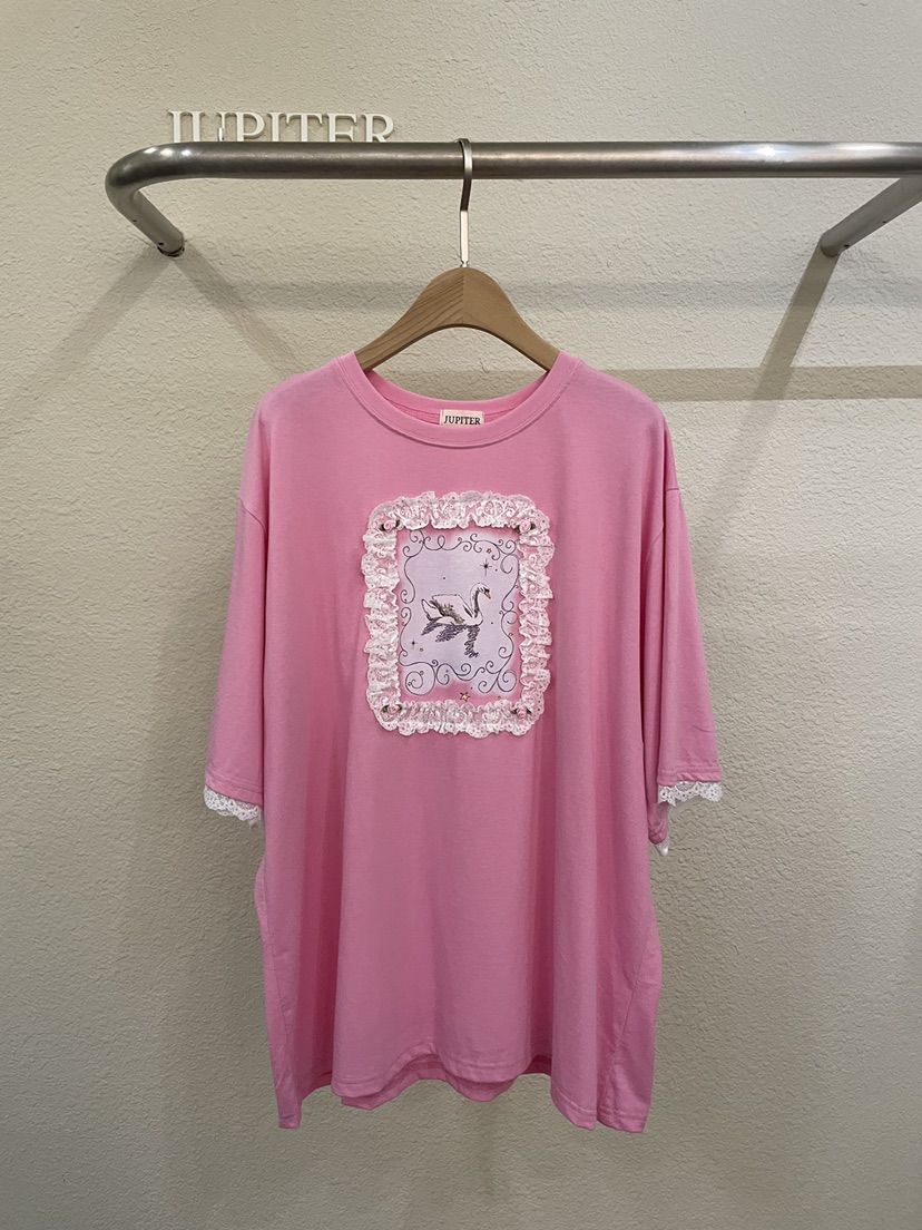JUPITER東大門實拍女裝新品推薦真品休閑熱賣時尚T恤蕾絲鵝JUPITERT恤圖色2
