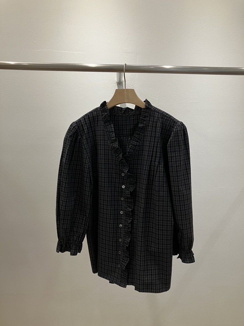 FL LANEL韓國代購女裝新品推薦休閑襯衫蕾絲衫荷葉邊格紋FL LANEL襯衫/蕾絲衫圖色1