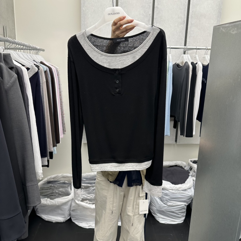X東大門實拍女士新款真品人氣時尚推薦休閑熱賣長袖T恤OUTLANDER長袖T恤圖色6黑色