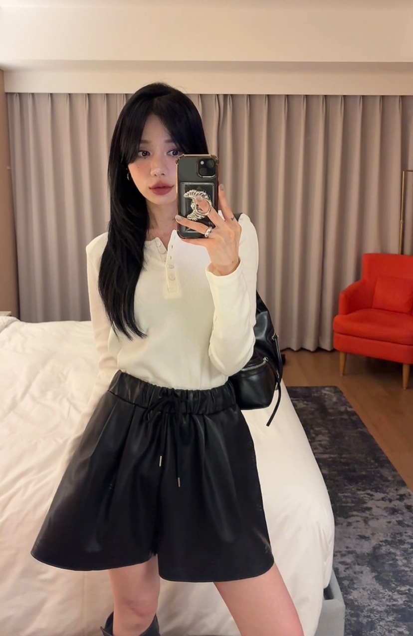 AMUSE SEOUL東大門實拍女士新款真品休閑長袖T恤紐扣羅紋AMUSE SEOUL長袖T恤