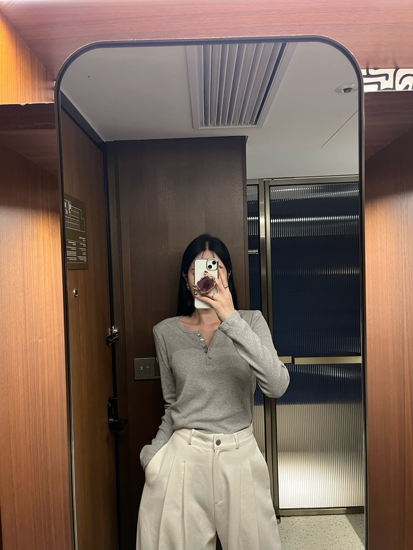 AMUSE SEOUL東大門實拍女士新款真品休閑長袖T恤紐扣羅紋AMUSE SEOUL長袖T恤