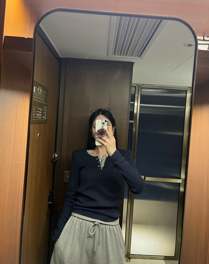 AMUSE SEOUL東大門實拍女士新款真品休閑長袖T恤紐扣羅紋AMUSE SEOUL長袖T恤