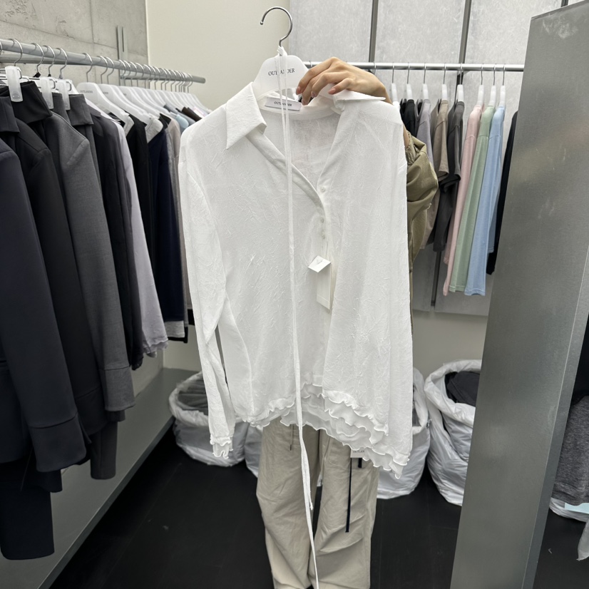 X韓國直郵女士新款熱賣時尚真品休閑推薦襯衫蕾絲衫含腰繩OUTLANDER襯衫/蕾絲衫圖色1