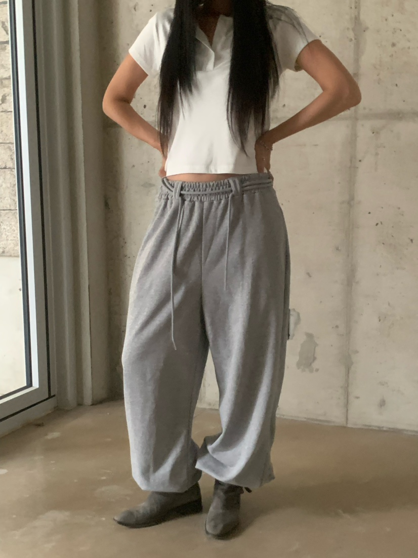 OVER NEAR東大門實拍女士新款時尚熱賣人氣休閑褲含腰繩OVER NEAR休閑褲