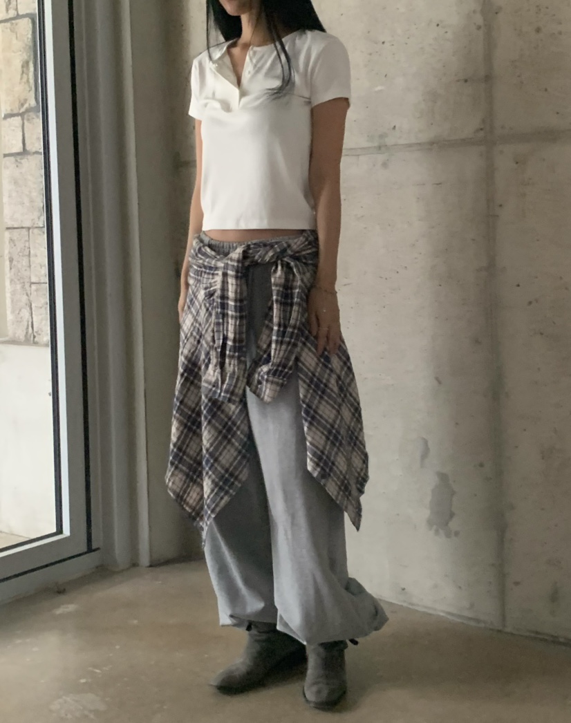 OVER NEAR東大門實拍女士新款時尚熱賣人氣休閑褲含腰繩OVER NEAR休閑褲