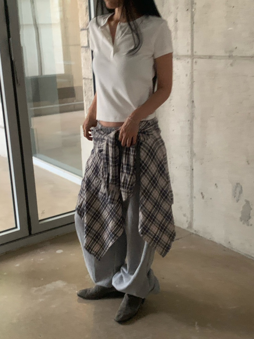 OVER NEAR東大門實拍女士新款時尚熱賣人氣休閑褲含腰繩OVER NEAR休閑褲