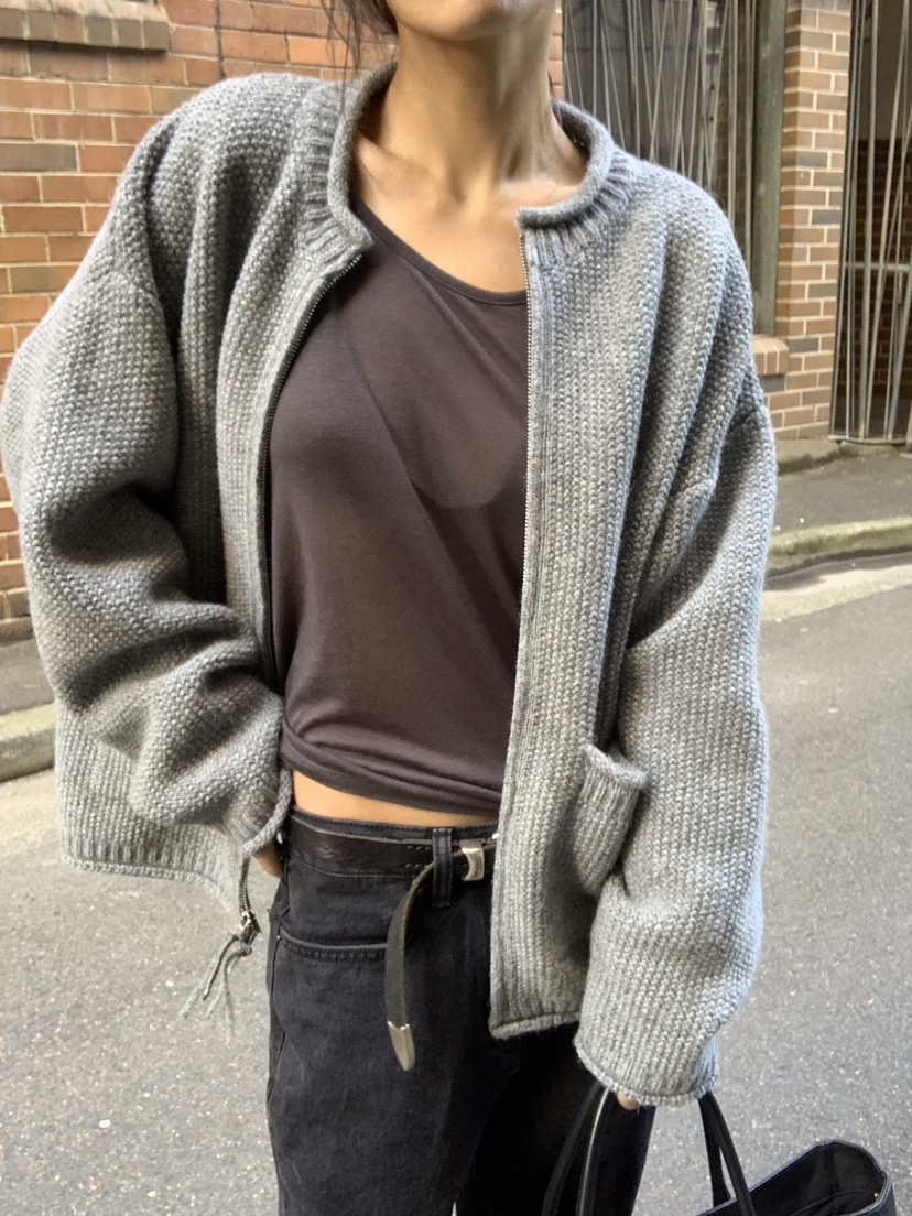 ROMANTICIZE韓國直郵女裝新款休閑推薦時尚針織衫華夫格拉鏈ROMANTICIZE針織衫
