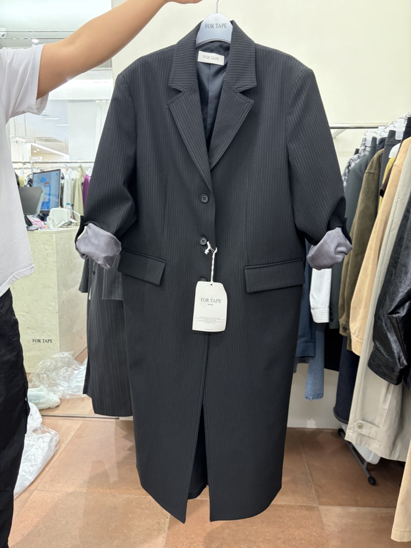FOR TAPE東大門代購女士新品推薦時尚熱賣中長款大衣條紋FOR TAPE中長款大衣