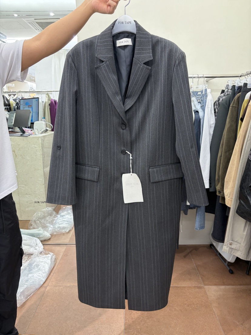 FOR TAPE東大門代購女士新品推薦時尚熱賣中長款大衣條紋FOR TAPE中長款大衣圖色1
