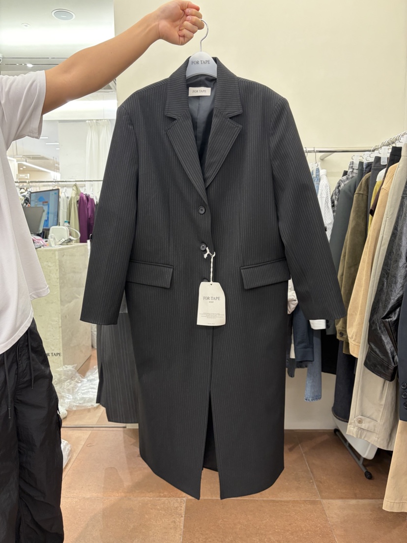 FOR TAPE東大門代購女士新品推薦時尚熱賣中長款大衣條紋FOR TAPE中長款大衣圖色2