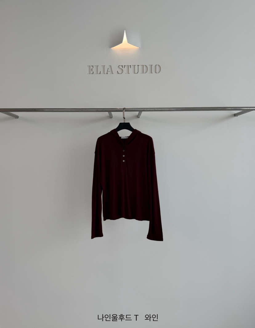 ELIA韓國直郵女裝新款休閑熱賣人氣真品推薦長袖T恤羊毛帽ELIA長袖T恤圖色3酒紅