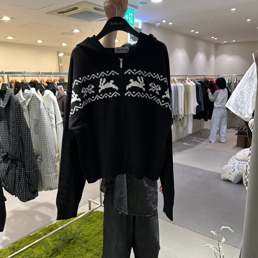 ADDICTED韓國代購女裝新品時尚真品針織衫拉鏈連帽衫兔子ADDICTED針織衫圖色3