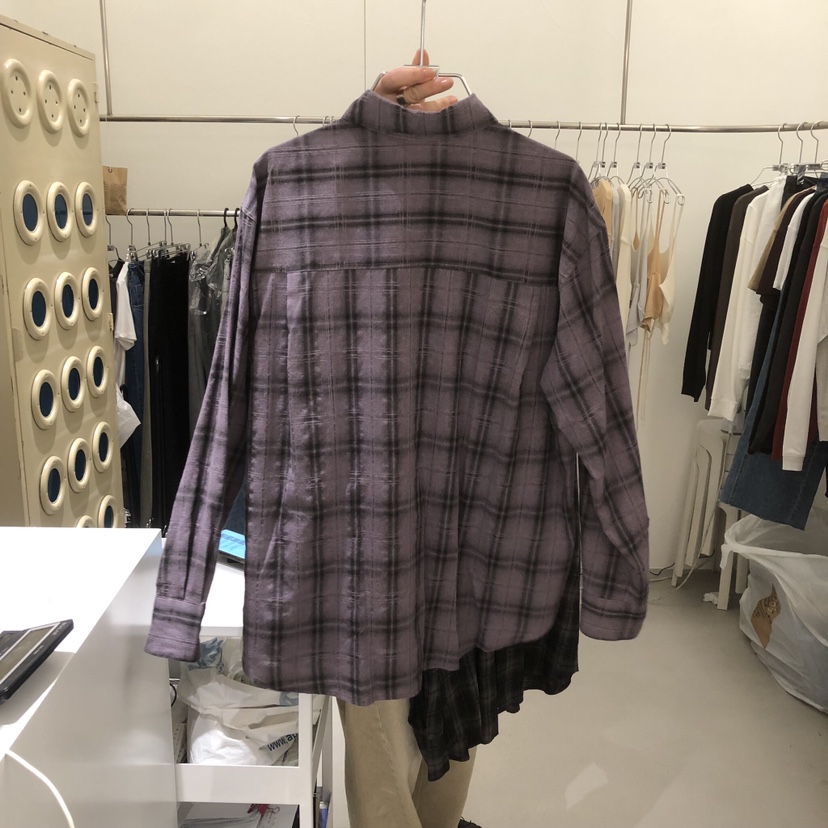 BANY ANCO韓國代購女裝新款時尚襯衫蕾絲衫水洗復古格紋BANY ANCO襯衫/蕾絲衫