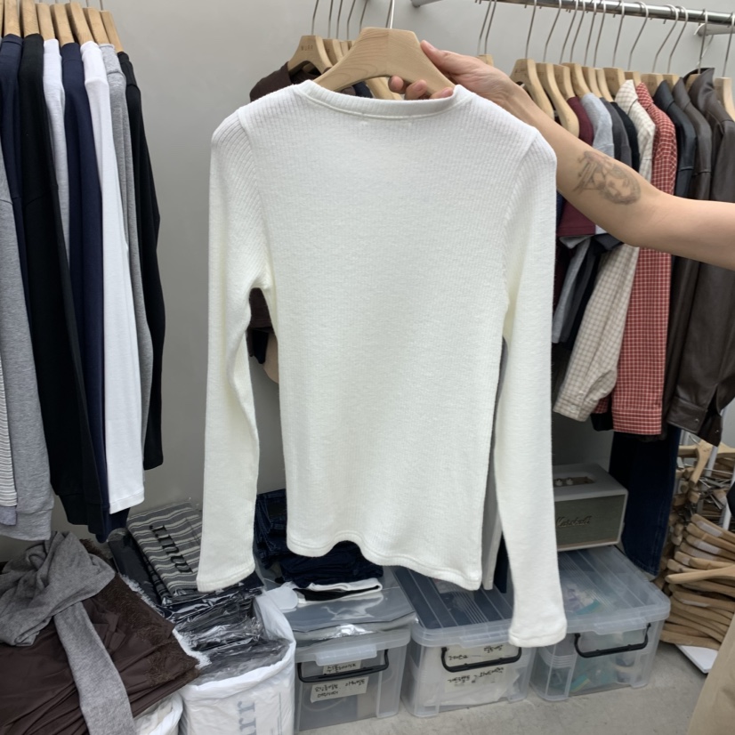 MURR東大門實拍女裝新款時尚真品人氣熱賣長袖T恤開衩紐扣MURR長袖T恤
