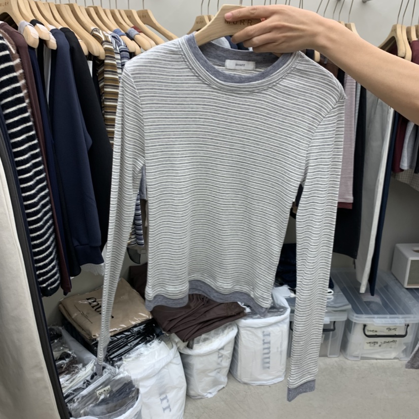 MURR東大門實拍26秋冬新品人氣休閑熱賣時尚真品長袖T恤條紋MURR長袖T恤圖色1