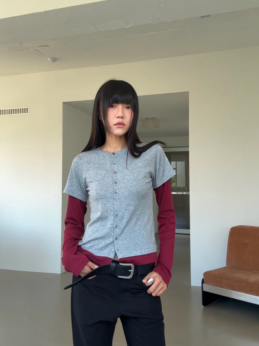 MORE THAN-P東大門代購女裝新款時尚真品長袖T恤假兩件MORE THAN長袖T恤