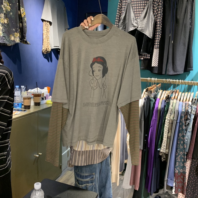 MERCI LINDA韓國代購女士新款人氣真品推薦長袖T恤假兩件MERCI LINDA長袖T恤圖色1