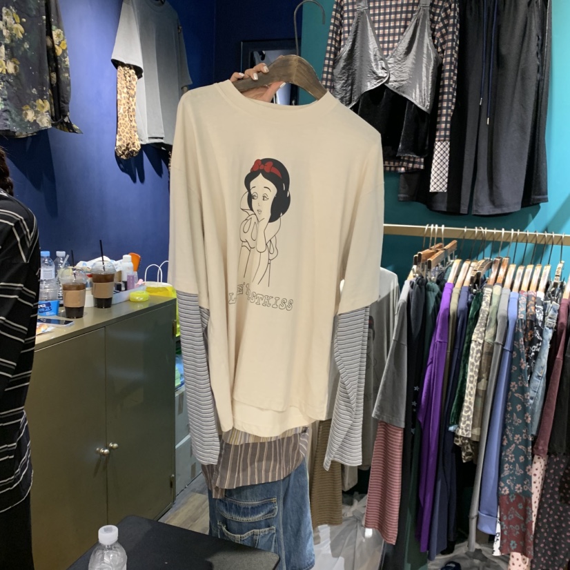 MERCI LINDA韓國代購女士新款人氣真品推薦長袖T恤假兩件MERCI LINDA長袖T恤圖色2