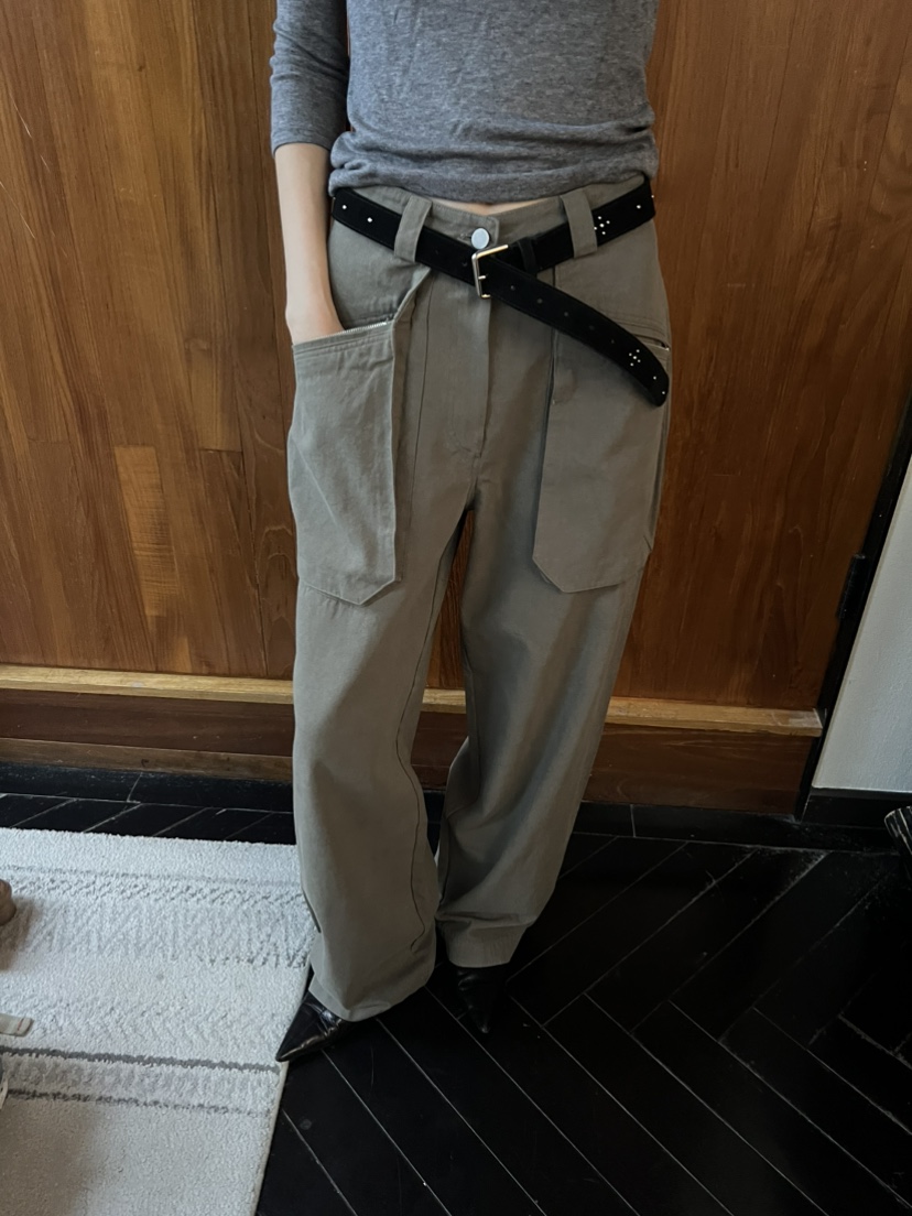 ME MO東大門代購26秋季新品人氣休閑褲不含腰帶工裝褲拉鏈ME MO休閑褲圖色2