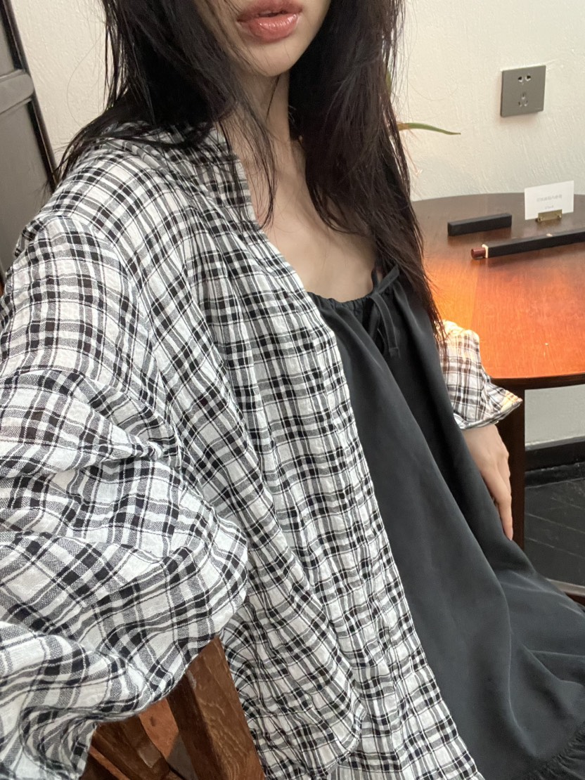 ME MO東大門直郵26秋季新款真品襯衫蕾絲衫不含內搭格子ME MO襯衫/蕾絲衫
