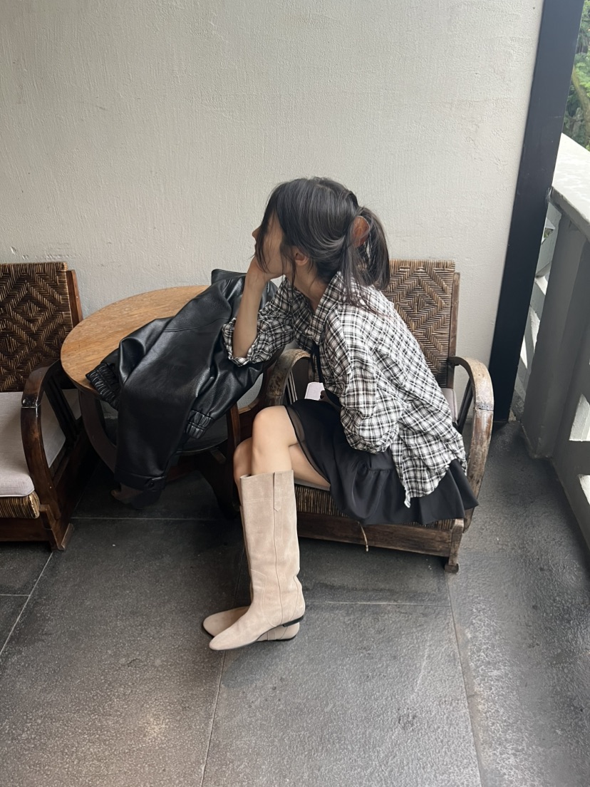 ME MO東大門直郵26秋季新款真品襯衫蕾絲衫不含內搭格子ME MO襯衫/蕾絲衫