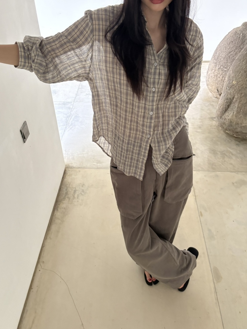 ME MO東大門直郵26秋季新款真品襯衫蕾絲衫不含內搭格子ME MO襯衫/蕾絲衫