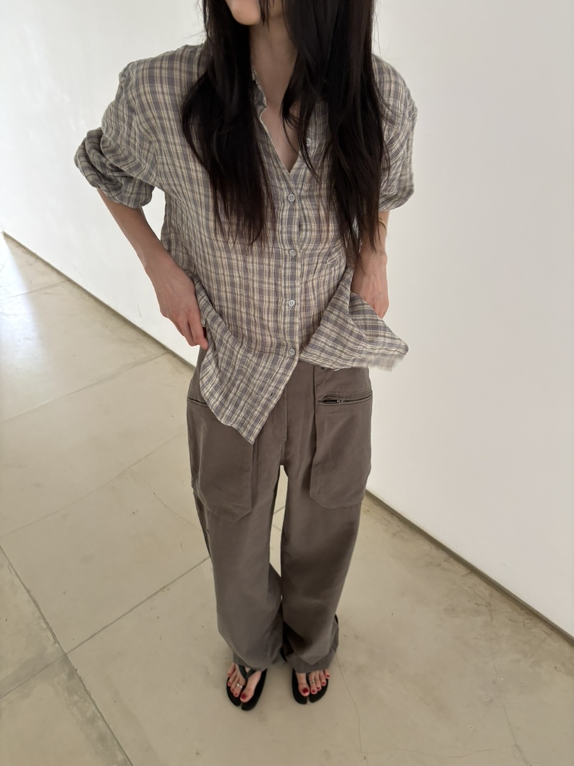 ME MO東大門直郵26秋季新款真品襯衫蕾絲衫不含內搭格子ME MO襯衫/蕾絲衫