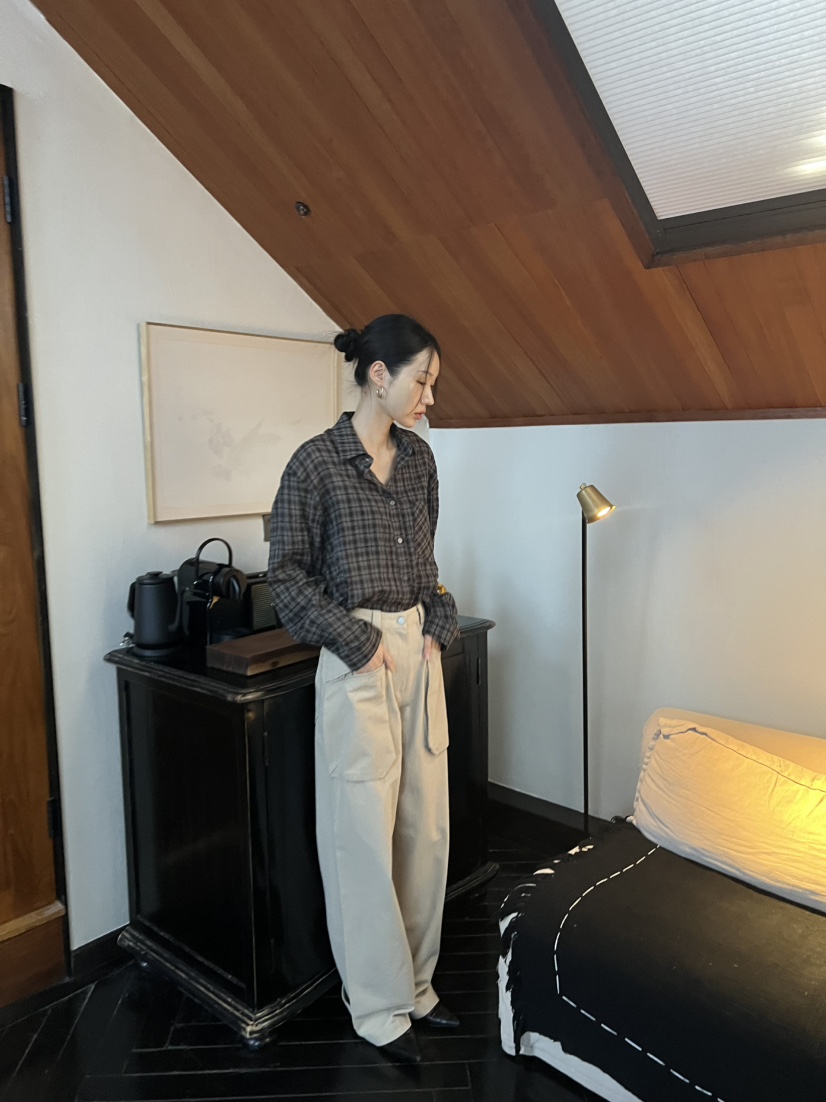 ME MO東大門直郵26秋季新款真品襯衫蕾絲衫不含內搭格子ME MO襯衫/蕾絲衫