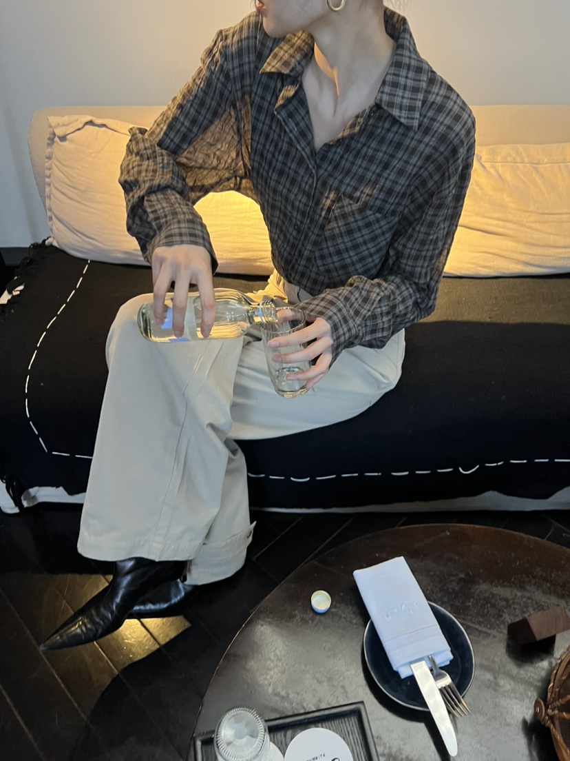 ME MO東大門直郵26秋季新款真品襯衫蕾絲衫不含內搭格子ME MO襯衫/蕾絲衫