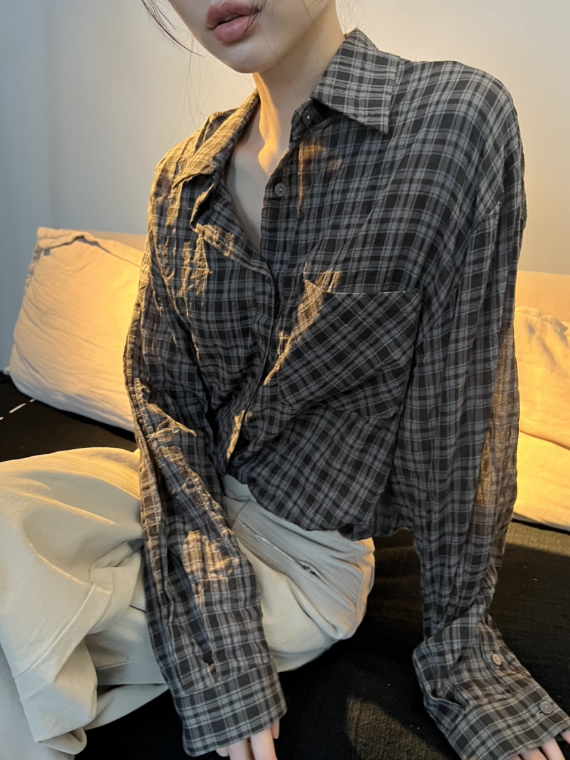 ME MO東大門直郵26秋季新款真品襯衫蕾絲衫不含內搭格子ME MO襯衫/蕾絲衫圖色1