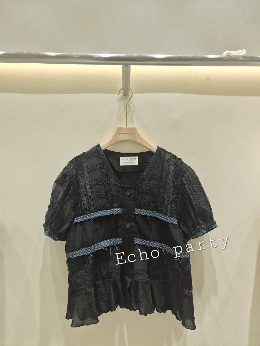 ECHOPARTY韓國直郵26秋季新款熱賣時尚襯衫蕾絲衫天鵝絨褶邊ECHOPARTY襯衫/蕾絲衫圖色2