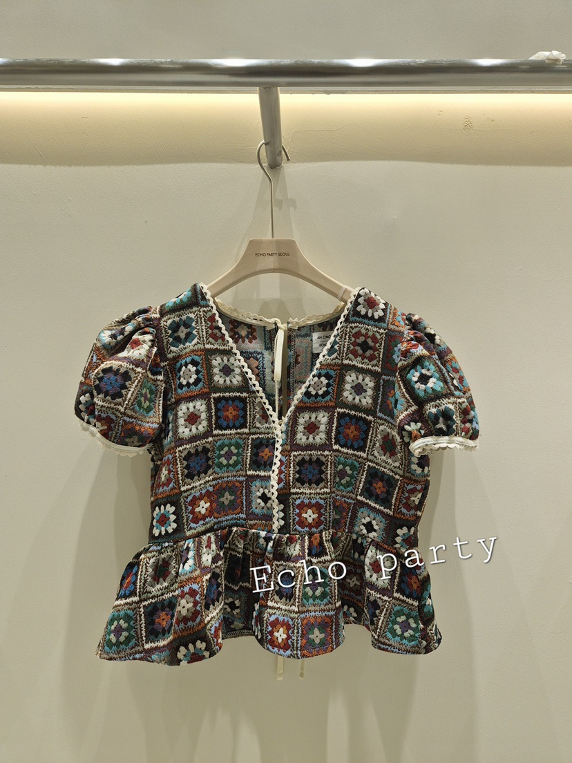 ECHOPARTY東大門代購女士新品時尚真品襯衫蕾絲衫提花開襟ECHOPARTY襯衫/蕾絲衫圖色2