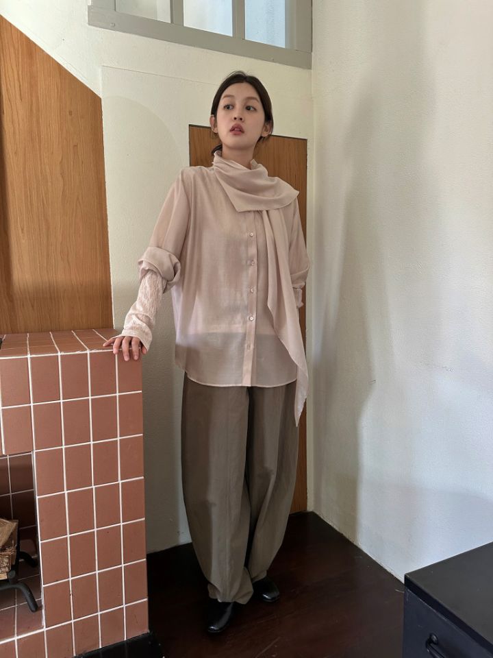 MARE韓國代購26秋季新款推薦熱賣休閑時尚襯衫蕾絲衫圍巾MARE襯衫/蕾絲衫圖色2