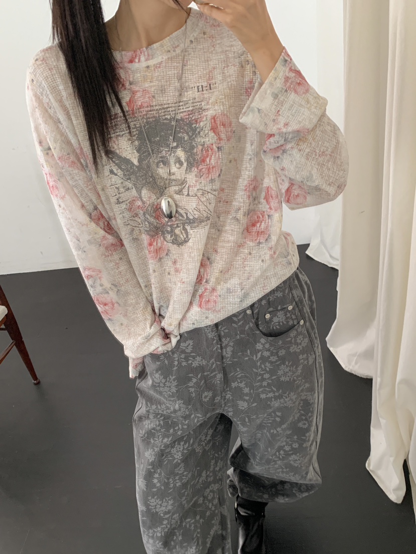 SUGAR CASE韓國代購女士新品人氣休閑熱賣推薦長袖T恤復古SUGAR CASE長袖T恤