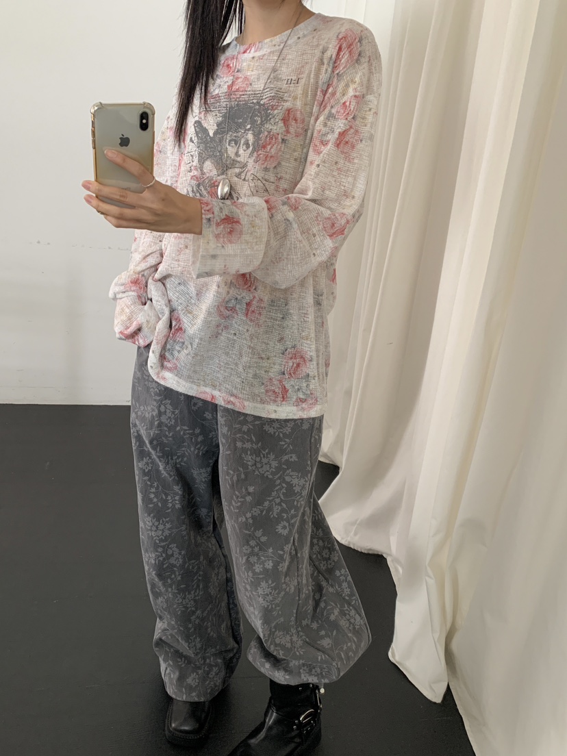 SUGAR CASE韓國代購女士新品人氣休閑熱賣推薦長袖T恤復古SUGAR CASE長袖T恤