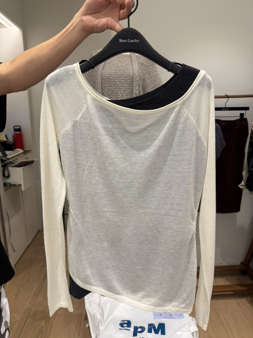 BIEN GARDER東大門代購女裝新品人氣時尚長袖T恤船領撞色BIEN GARDER長袖T恤圖色1