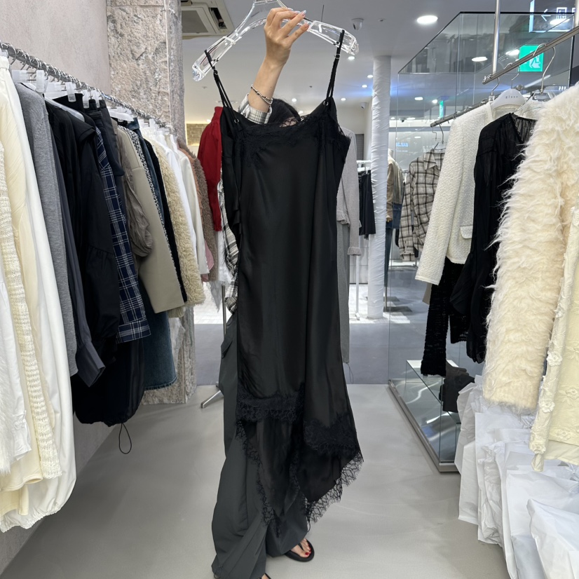 THEMORYPARK東大門直郵女士新品休閑人氣連衣裙不對稱緞面THEMORYPARK連衣裙