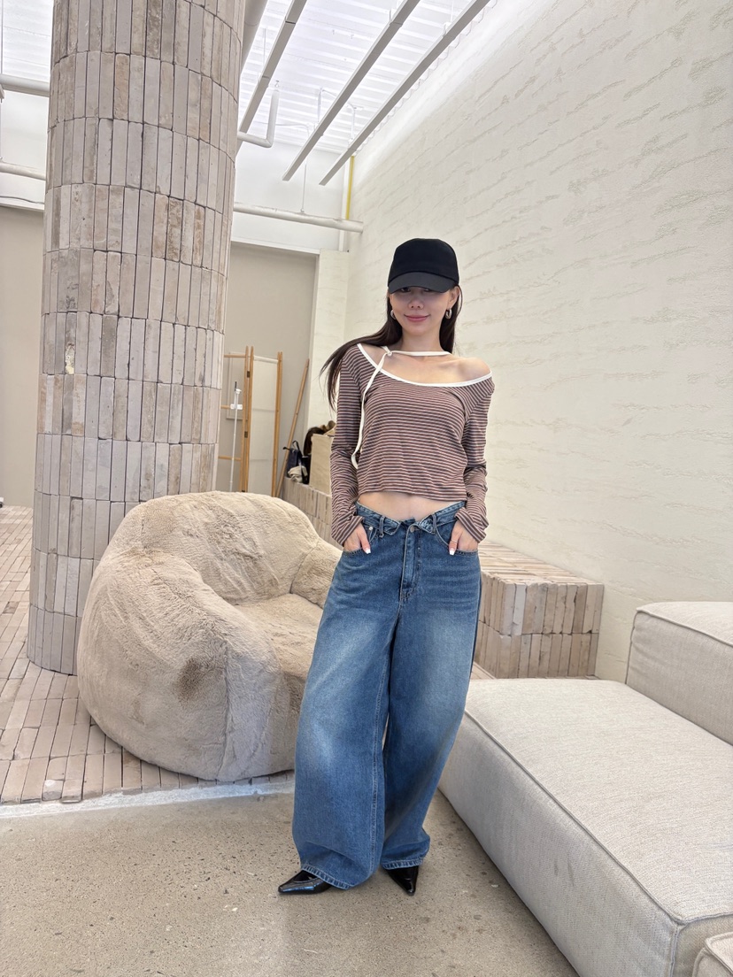 LUMIPLE韓國直郵女士新品休閑推薦人氣真品長袖T恤撞色露背LUMIPLE長袖T恤