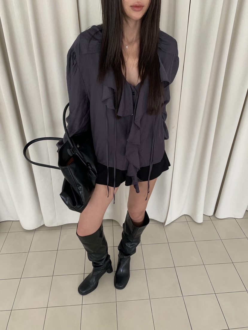 NOB韓國直郵女裝新款休閑真品推薦時尚熱賣襯衫蕾絲衫褶邊NOB襯衫/蕾絲衫